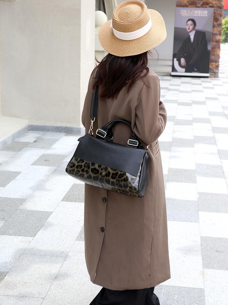 Leopard Print Women's Genuine Leather Commuter Tote & Crossbody Bag - Large Capacity Cowhide Shoulder Bag