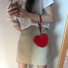 Fashion Youth Must-have: Trendy PU Material Sewing Line Zipper Handbag Gift Girl Heart Red Gift