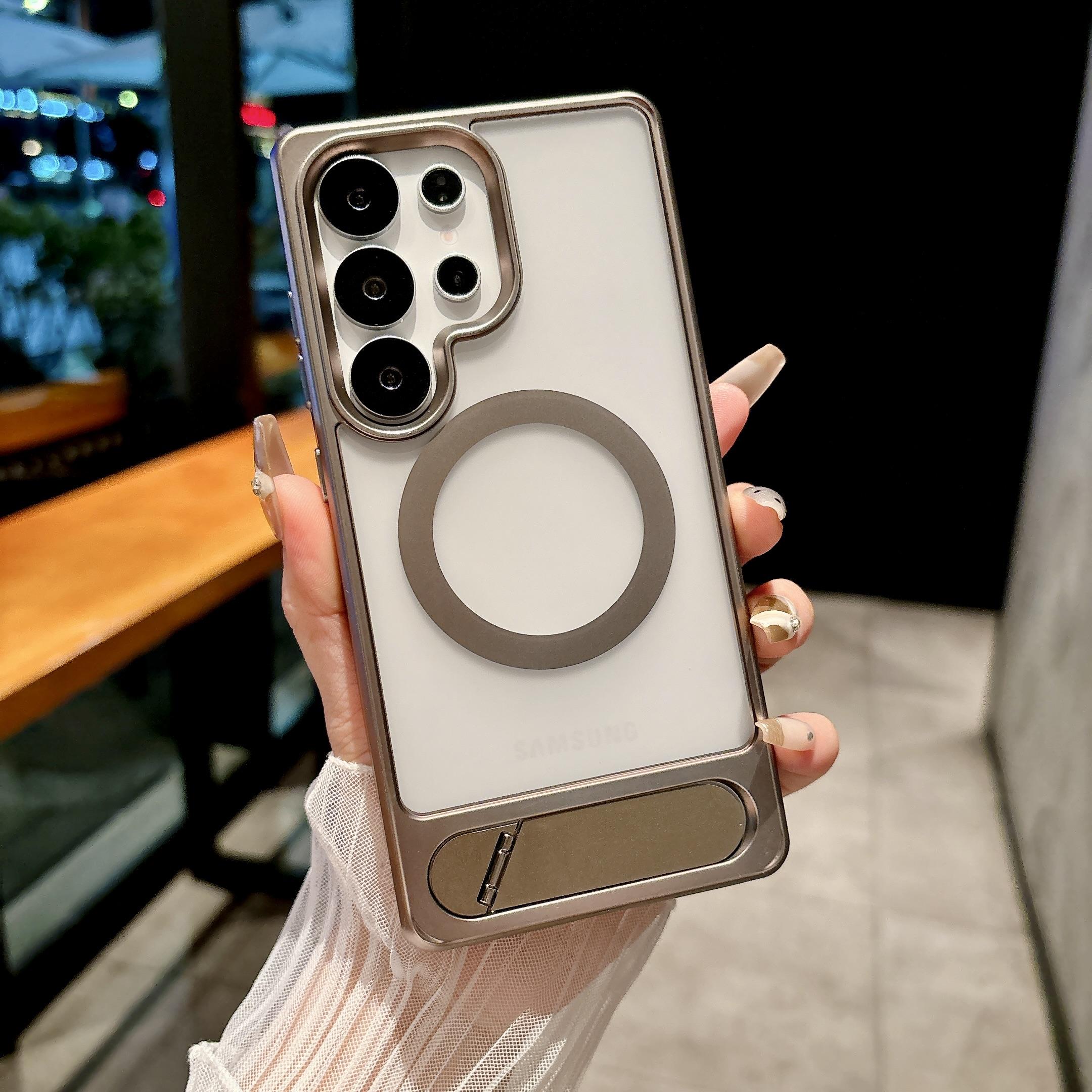 

Алюминиевая металлическая подставка Магнитный чехол для Samsung Galaxy S24 S23 Ultra S25+ Plus Матовая матовая крышка Надежная защита Приятный на ощупь Galaxy S25 Ultra серый