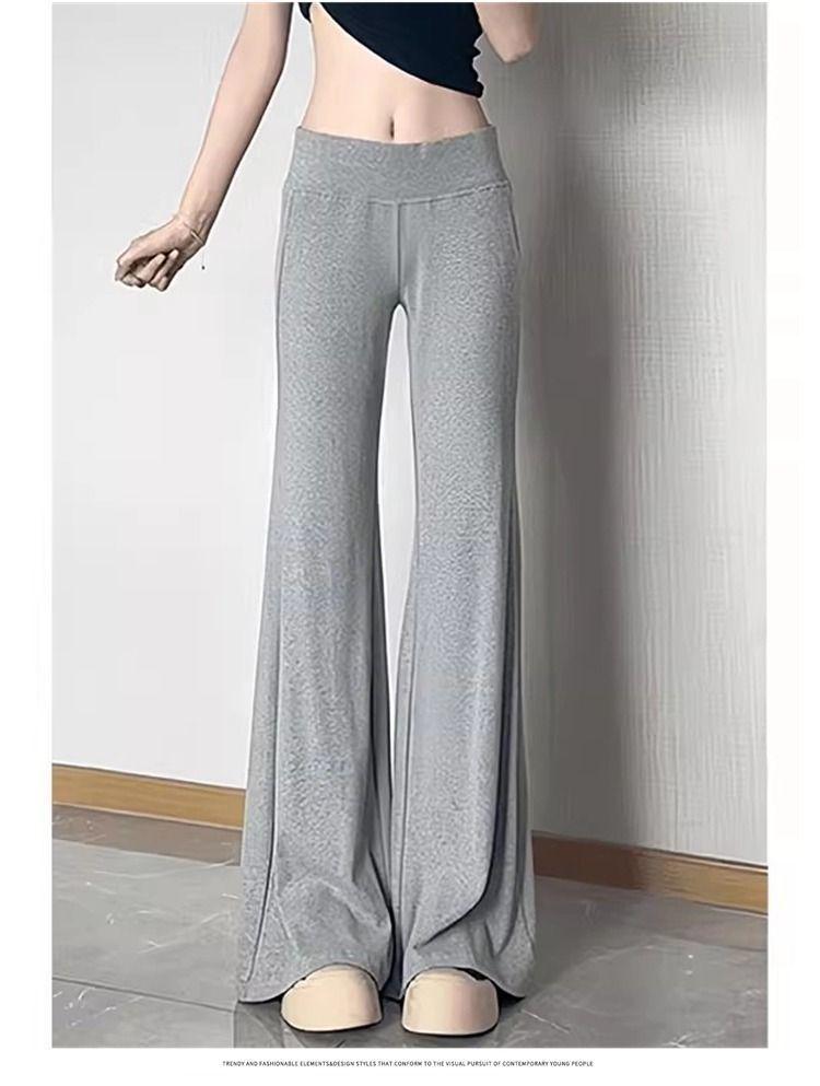 Frühlingsgraue Strick-Mikro-Flare Weitbeinige Hose – Lässig, Niedrige Taille, Damen-Jogginghose, Neuer Frühling/Sommer-Eingang.