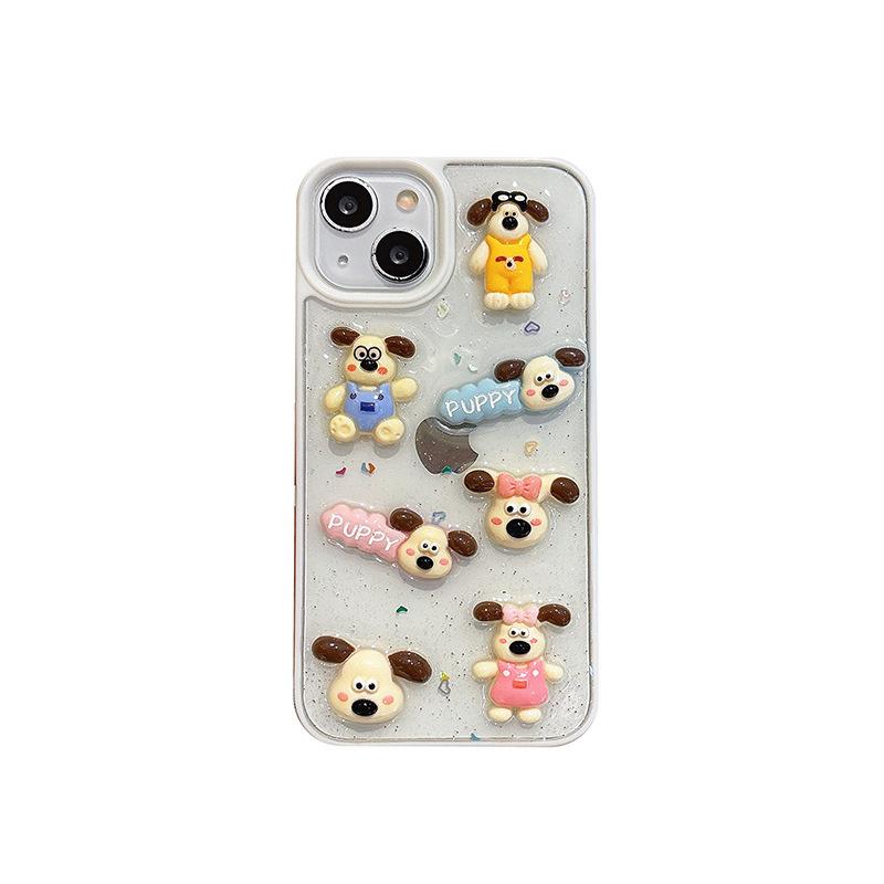 Cartoon Puppy Phone Case for IPhone16Promax Transparent Glue for Apple 15 Sequin 17 Female Model Ins