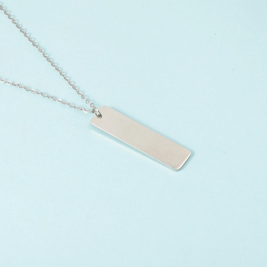 Laser Engraved Stainless Steel Bar Pendant Necklace - Versatile Clavicle Chain for Couples