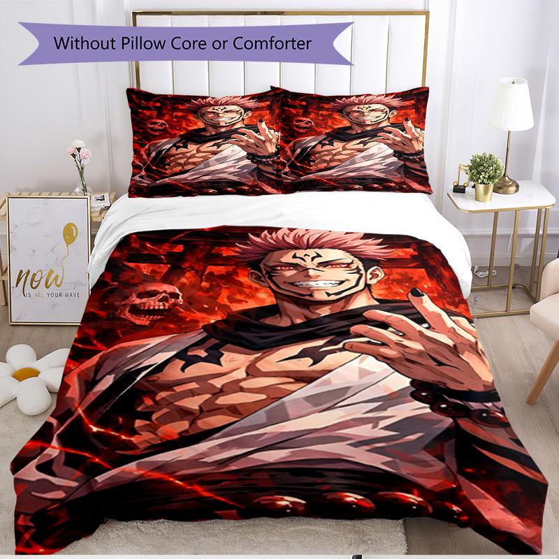 Juego de funda nórdica de 3 piezas (1 funda de edredón + 2 fundas de almohada, sin núcleo), Juego de Ropa de Cama Suave para Todas las Estaciones con Estampado de Jujutsu Kaisen, Regalo de Decoración para Dormitorio del Hogar