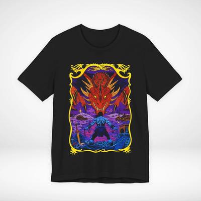 Dragon Slayer Warrior Fantasy Art Retro Metal Style Graphic T-Shirt Unisex