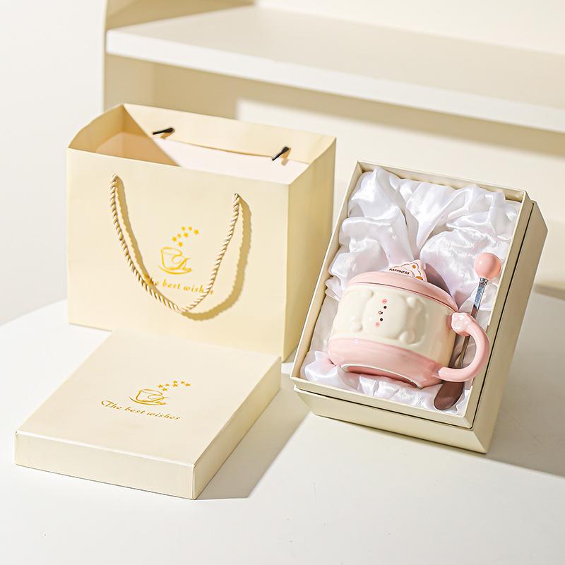Cute Girl Cartoon Chubby Ceramic Mug with Lid Mobile Phone Stand Cup Birthday Gift Water Cup Souvenir