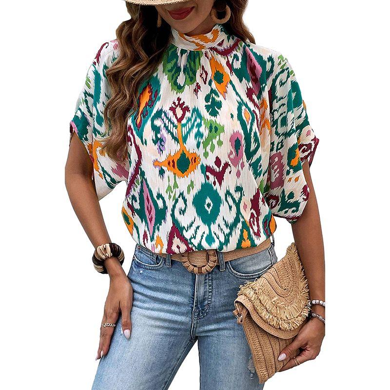 

2025 Summer New Arrival Commuter s All-Matching Thin Chiffon Shirt Women s Fashion Fashion Retro Color Matching Print Pullover Color Size L fit (62.50 kg-70.00 kg