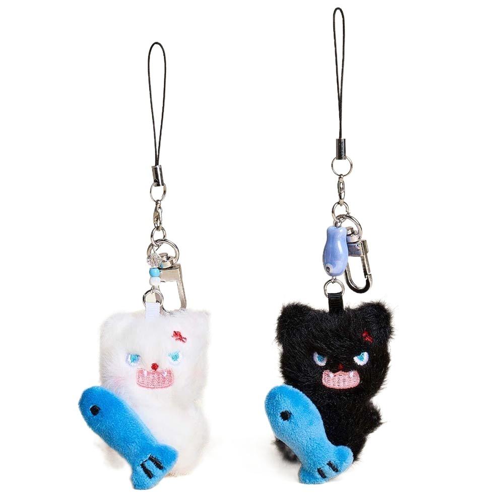 2pcs Zinc Zinc Alloy Angry Cat Keychains Mini Bag Charm Portable Plush Animal Key Ring  Kids