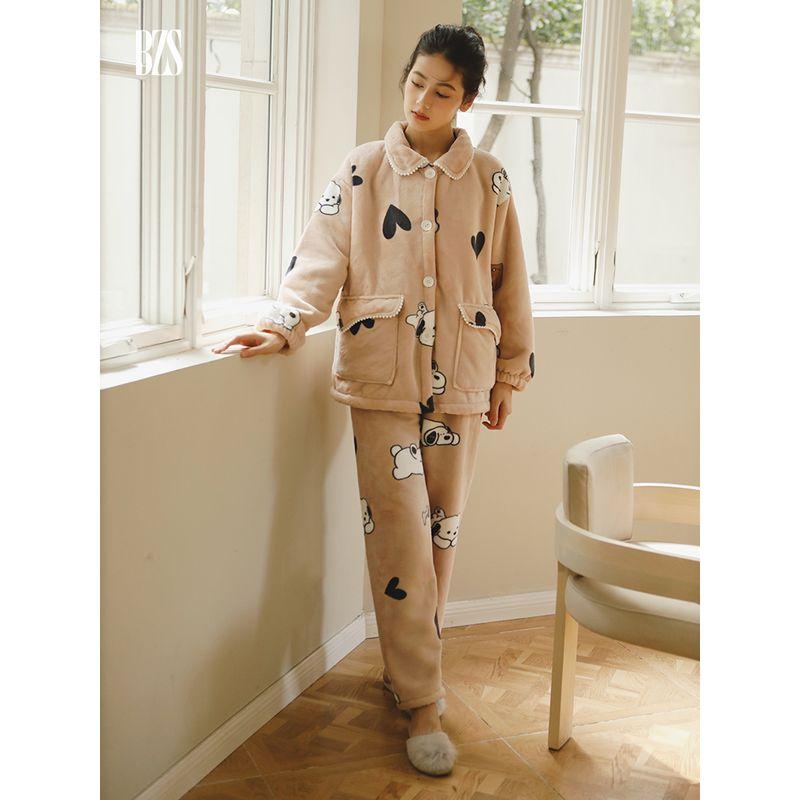 

24-Year Winter New Arrival Multi-Color Print Pajamas Can Be Outerwear Homewear Fleece-lined Thickened Milk Fiber Cashmere Suit Lying on the dog XL [recommend 67.50 kg-77.50 kg]]