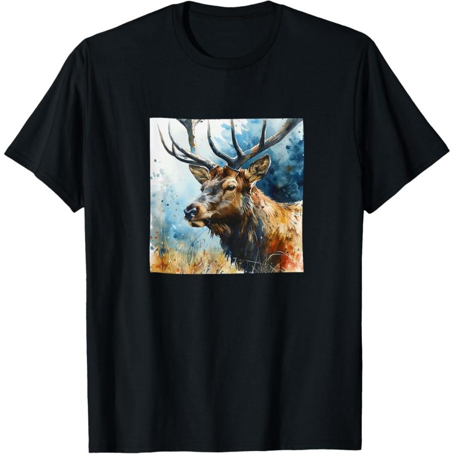 

Elk Watercolor Illustration Graphic T-Shirt XXXXXL чорний