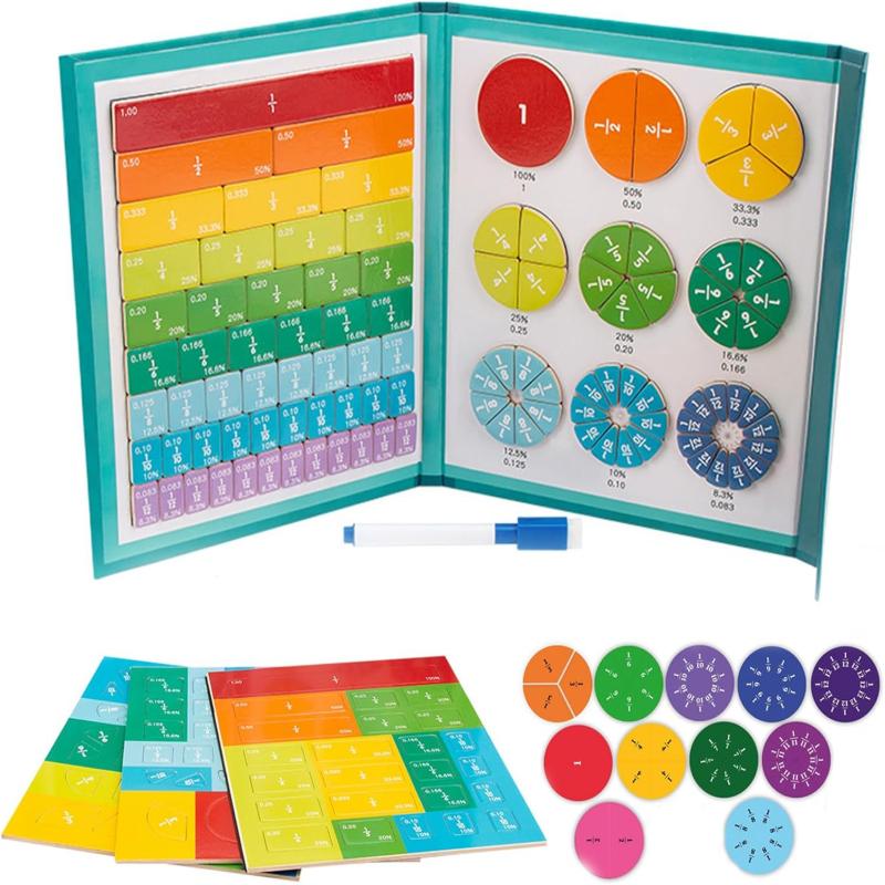 

Magnetic Fraction Educational Puzzle Math Fraction Manipulatives Demonstration Book for Home Learning and Classroom Teaching