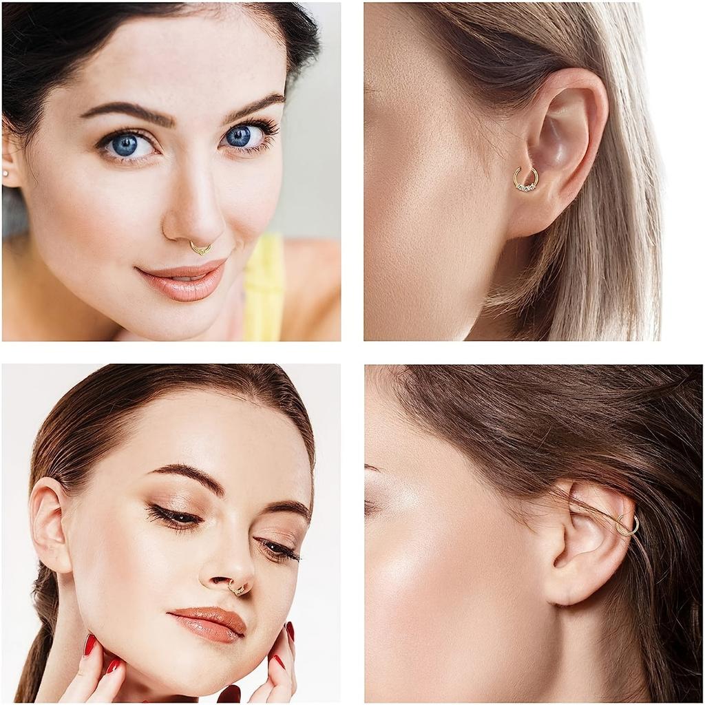 5pcs 16G Fashion 316L Stainless Steel CZ Hinged Septum Clicker Nose Hoop Rings,Daith Helix Tragus Cartilage Piercing Jewelry