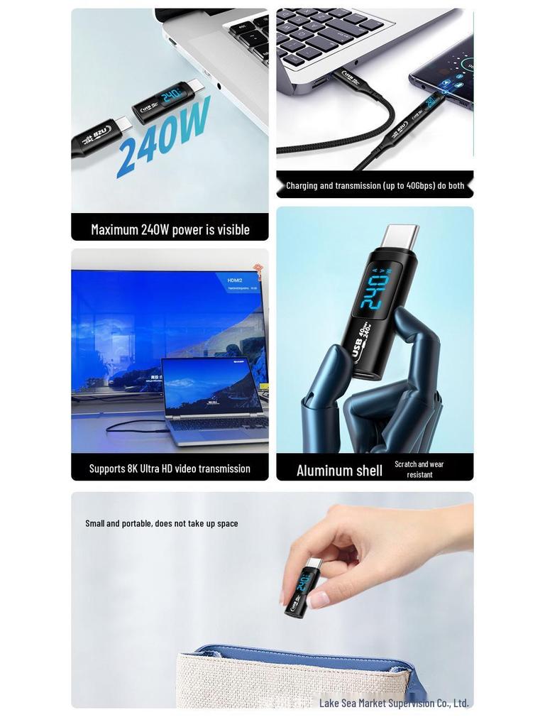 USB4 Display-Adapter 240W mit Spannungsüberwachung, 40G Volle Funktion Typ-C - Exklusiv für Rückkehrer