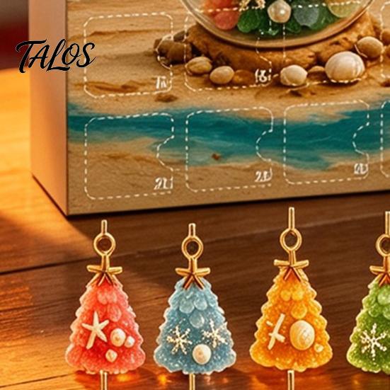 Coastal Home Holiday Ornaments 2026 Christmas Advent Calendar, Sea Glass Tree 2D Acrylic Ornament Set Aesthetic Gift Box with Hanging String,