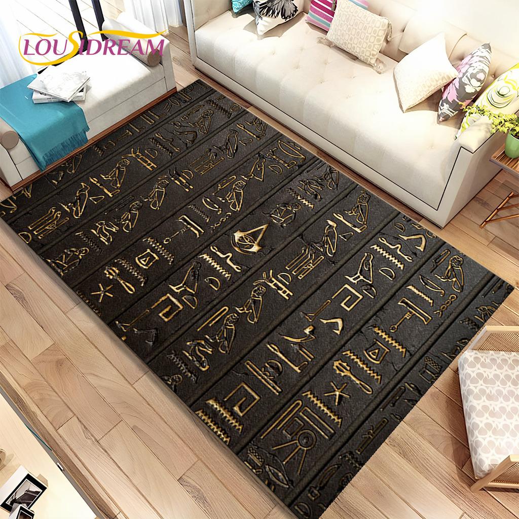 Egyptian Mythology Pharaoh Hieroglyphics Area Rug,Carpet for Home Living Room Bedroom Sofa Doormat Decor,kids Non-slip Floor Mat