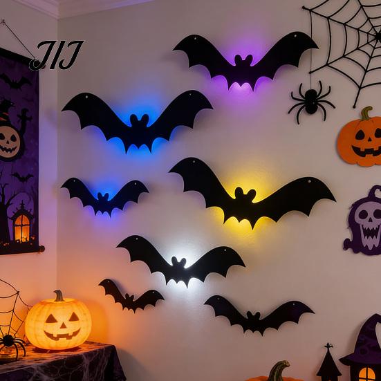 Gruselige Eingang Dekoration Halloween 3D Beleuchtete Fledermaus Wanddekoration, Abnehmbare Filz Fledermaus Aufkleber, Verschiedene Montierte Verzierungen Größe, LED Leuchtende Haftsticker