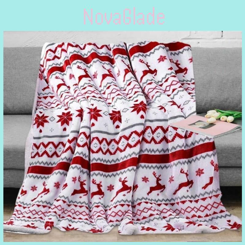 Christmas Plush Blanket With Snowflake And Reindeer Print For Home Decor