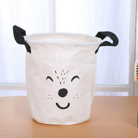Cotton Linen Waterproof Round Laundry Hamper - Foldable Dirty Clothes Basket Storage Bag