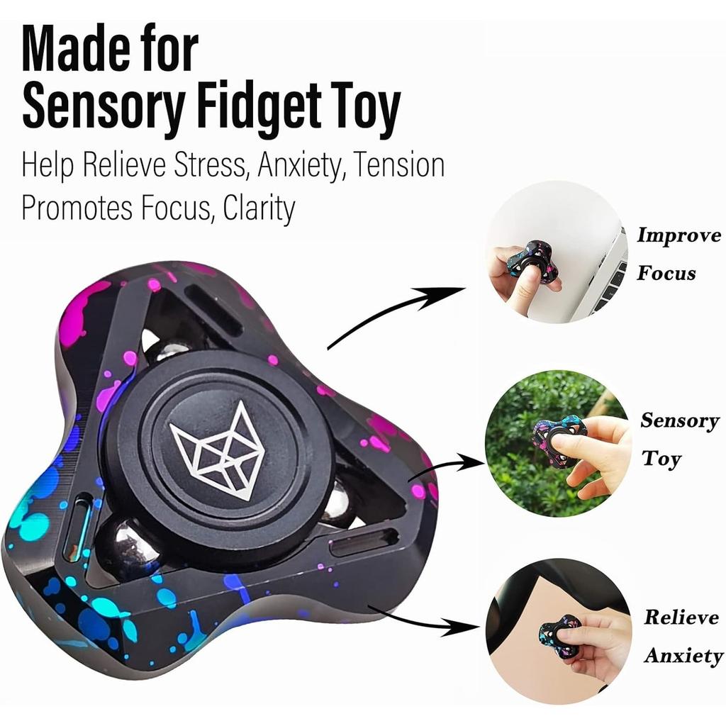 Fox Tri 1.8'' Fidget Spinner with Steel Beads, Luminous Metal Spinners Toy, Premium Bearing 2~4Min, Autism Sensory ADHD Anxiety Focus Meditation