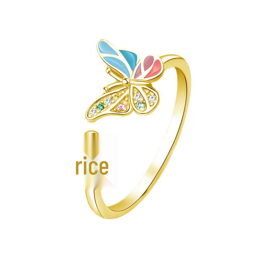 

Luxurious Adjustable Enamel Butterfly Ring with Colored Diamonds for Women Adjustable Open