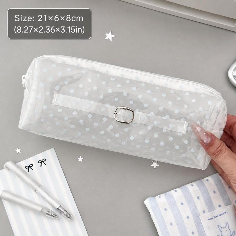 Polka Dot Print Pen Bag Transparent Stationery Pouch Portable Stationery Bag Students
