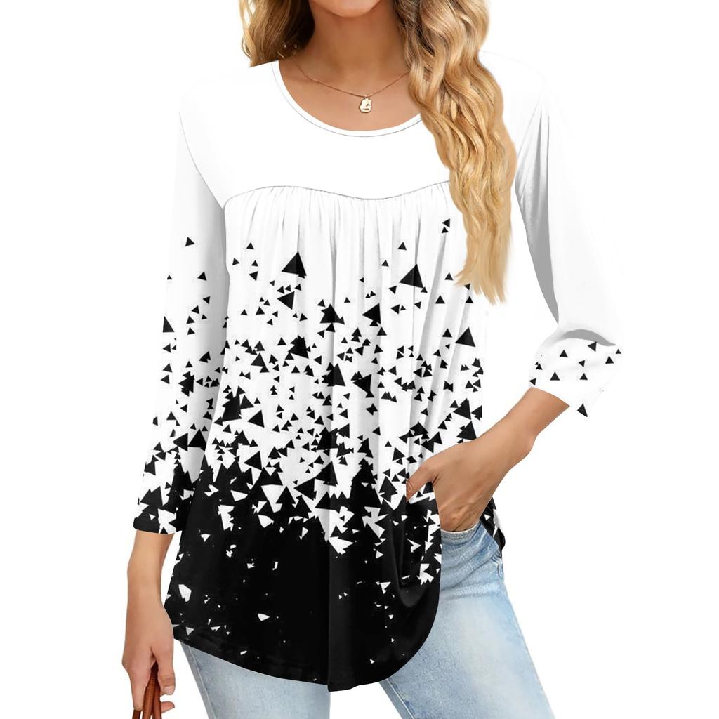 Women's Fashion Casual Three-quarter Sleeve Printed Round Neck Top