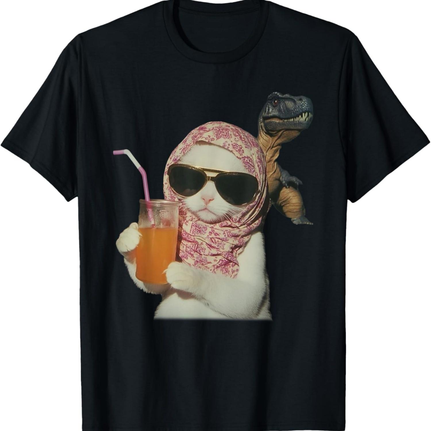 Funny Chill Cat Dinosaur Meme Men Women Cat Lover T-Shirt S