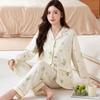 Plus Size Floral Pajama Set: Spring & Autumn, Long Sleeve, Comfortable Japanese Style for Middle-Aged Moms, Indoor/Outdoor Wear