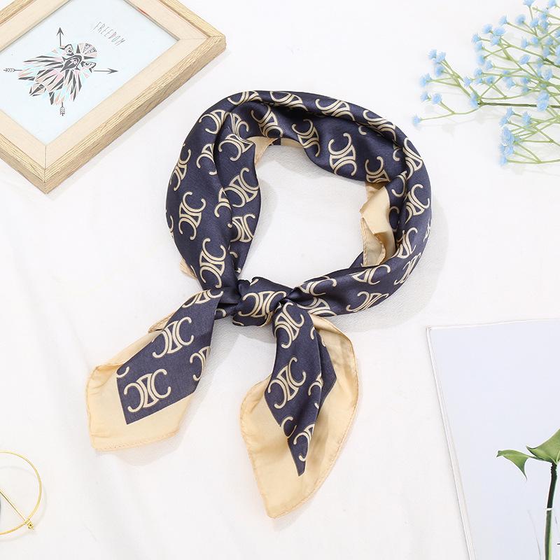 Retro Print Imitation Silk Neck Scarf for Women - Versatile High-End Neck Protector