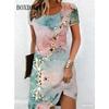 Women's Casual Floral Print Mini Dress Vintage O-neck Short Sleeve Fashionable Boho Casual Dresses