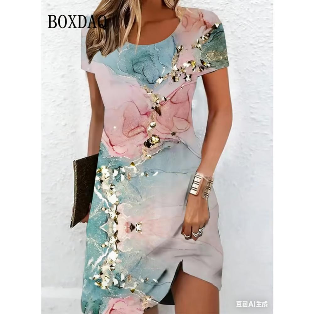 Women's Casual Floral Print Mini Dress Vintage O-neck Short Sleeve Fashionable Boho Casual Dresses