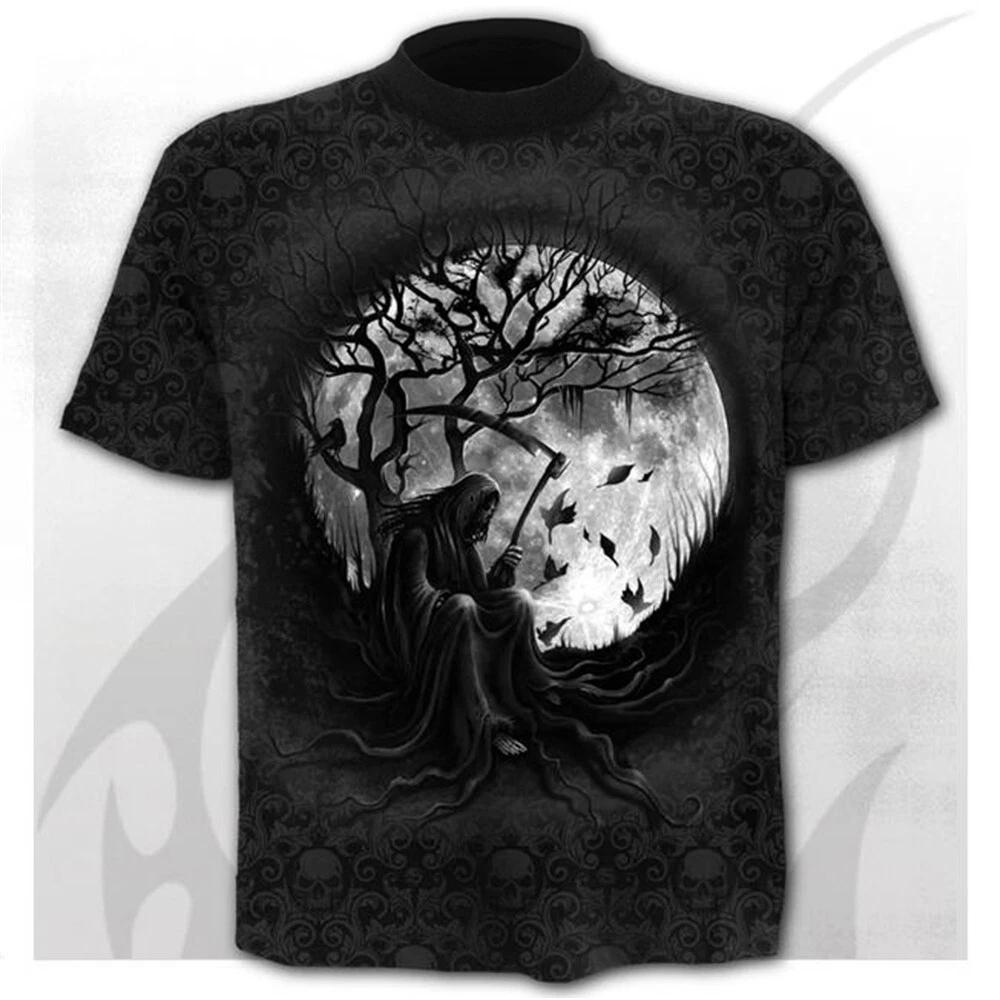 Skull skull punk streetwear T-shirt shirt costumes polyester Black 4XL