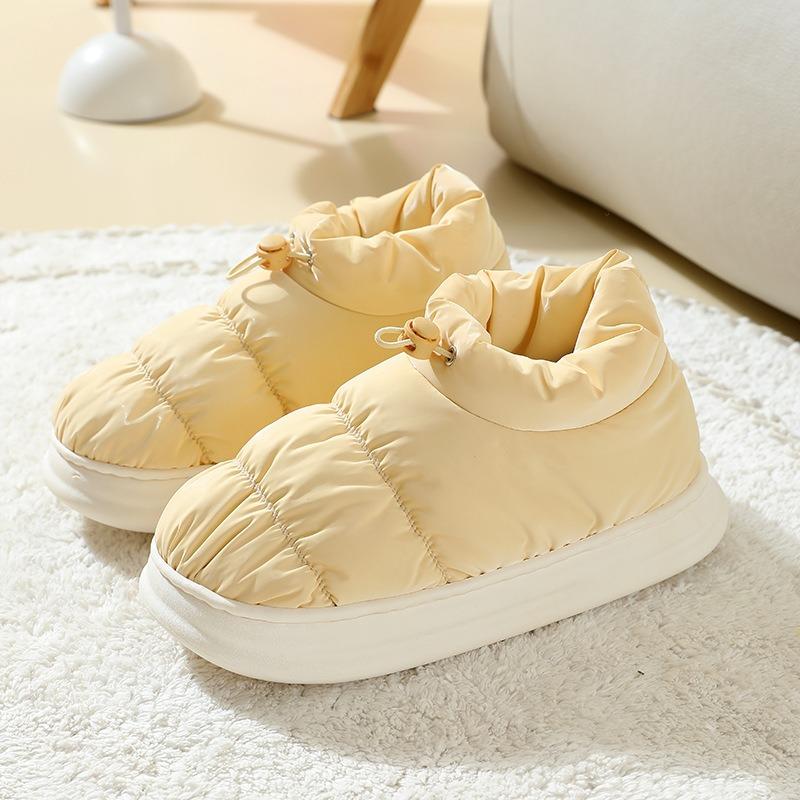Cotton slippers women's down cloth household home indoor thick bottom non-slip couple men's waterproof cotton shoes to keep warm at home