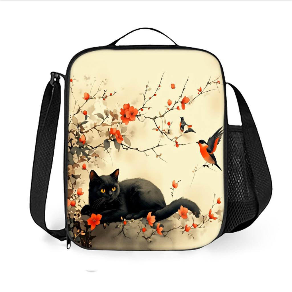 Hot Cat Pattern Shoulder Strap Lunch Bag for Boys/Girls Children Best Gifts 2D Flat Cartoon School Bento Lunch Box Bag