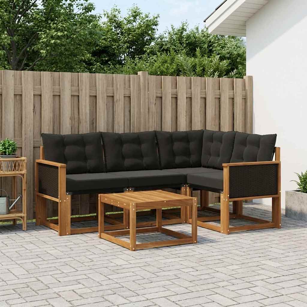 Outdoor Sofa Set with Cushions 5 Pcs Natural and Black