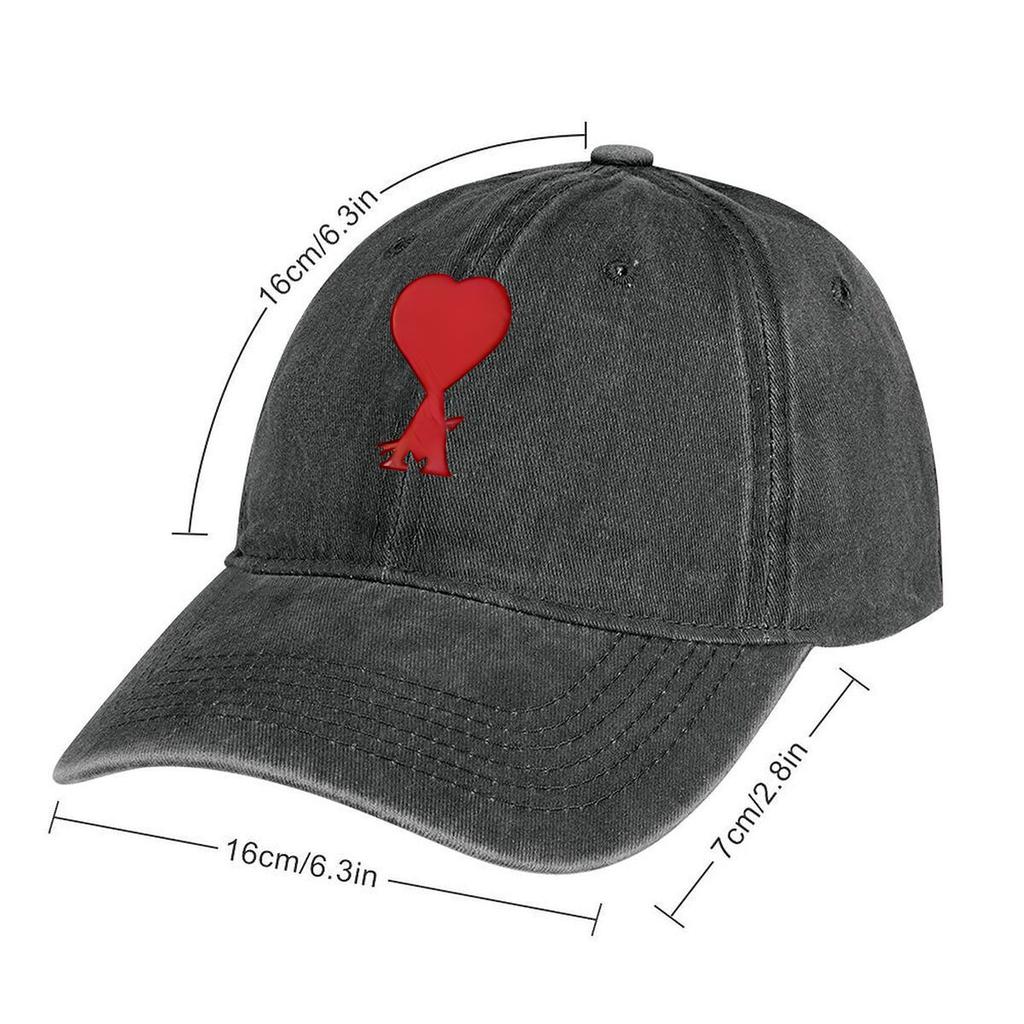 1Pc Red Heart Embroidery Washed Baseball Cap For Adults, Minimalist Retro Style Casual Soft Adjustable Dad Hat, Perfect As Gift
