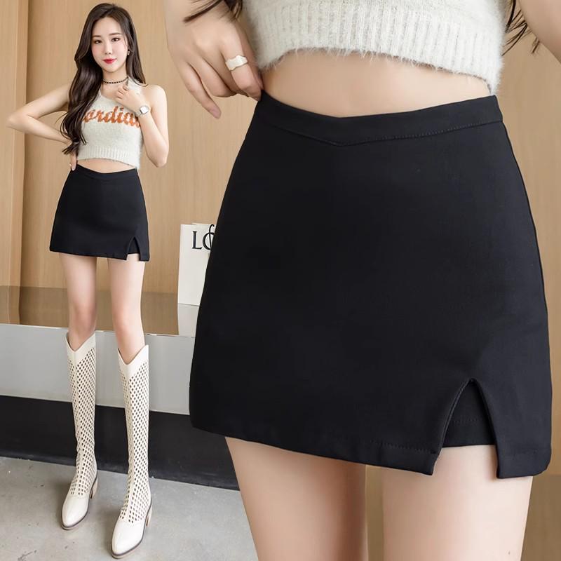 

Women s High-Waist Black A-Line Slit Bodycon Skirt - Spring/Summer 2024 Slimming Irregular Short Skirt 2XL чорний