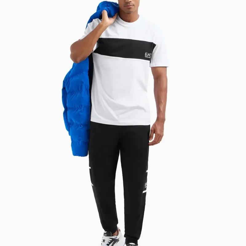 Emporio Armani EA7 SS24 Color Block Letter Print Crew Neck Short Sleeve T-Shirt Men Tops White 6DPT47-PJTJZ-1100