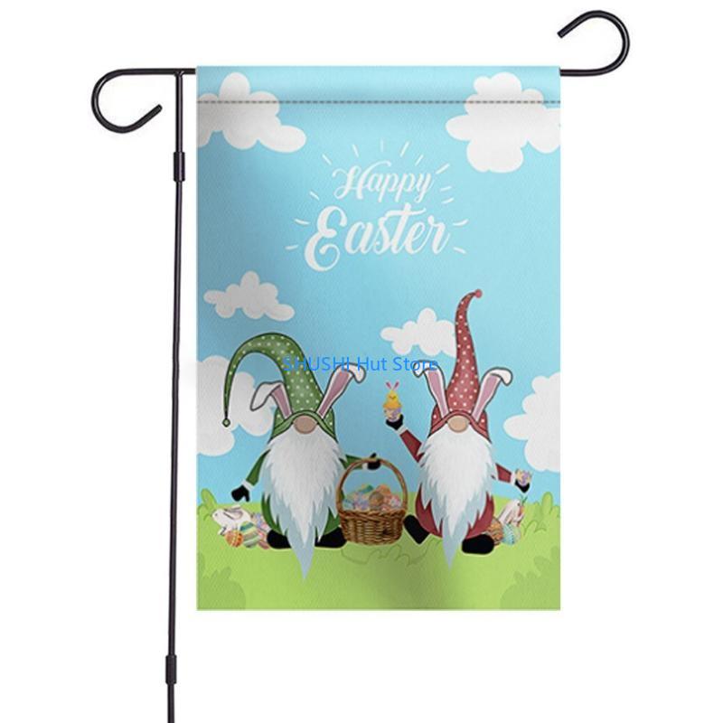 Home Garden Flag Colorful Cartoon Rabbit Gnomes Print Easter Non-Woven Yard for Banner Backdrop Party Deco D57B