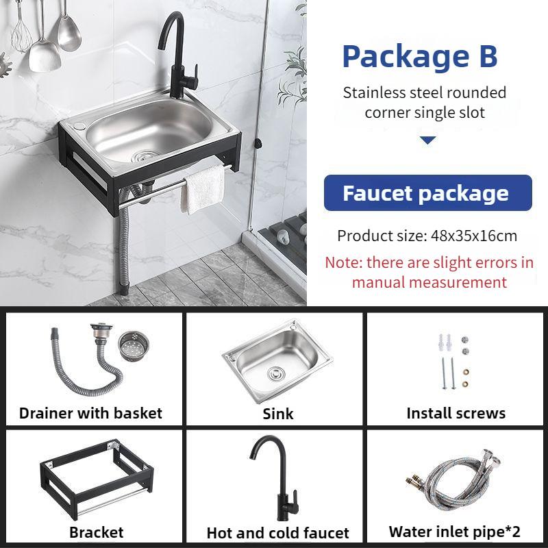 Small Single Slot Wash Basin Stainless Steel Wall-mounted Sink Kitchen Simple Dish Washing Basin Sink