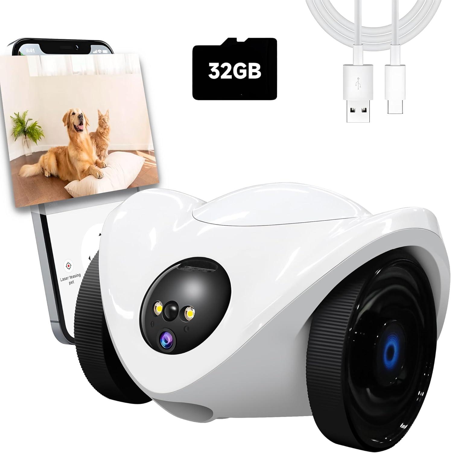 

Pet Camera Treat Dispenser, Movable Robot Cam for Dogs Cats, 1080P Indoor Security, 2-Way Talk, 2.4GHz WiFi Only 10.43-9.25-7.01 in