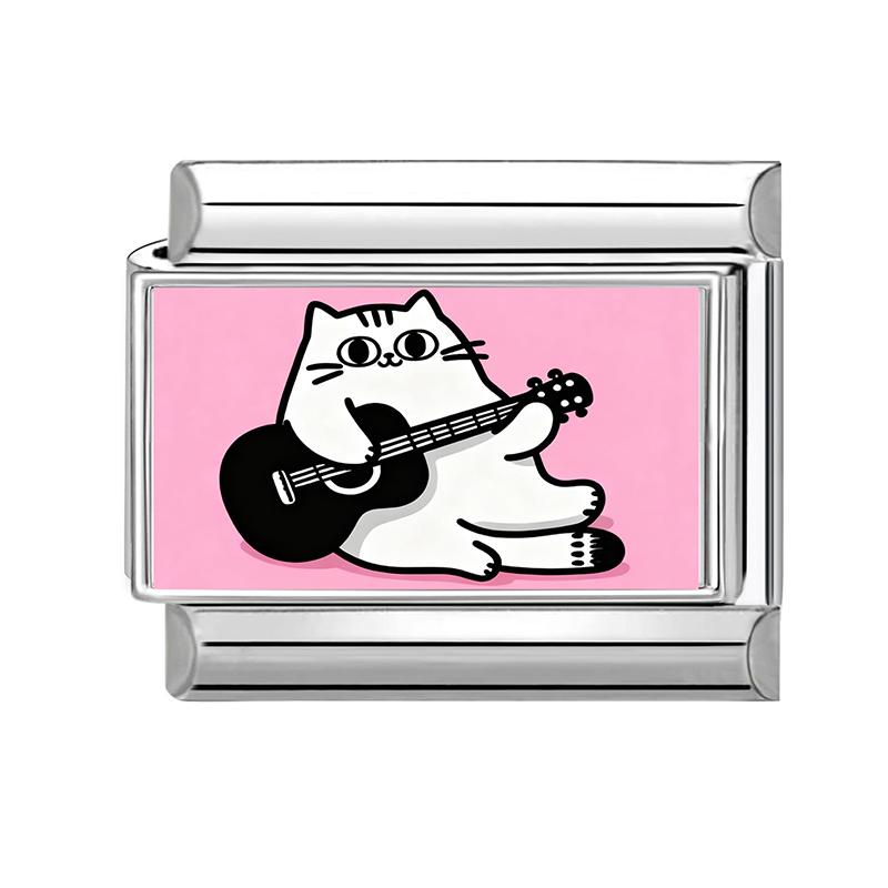 Y2K Cartoon Cat Dog Flower Love Rabbit Guitar Italian Charm Links Fit 9mm Stainless Steel Bracelet Women Men DIY Making Gift