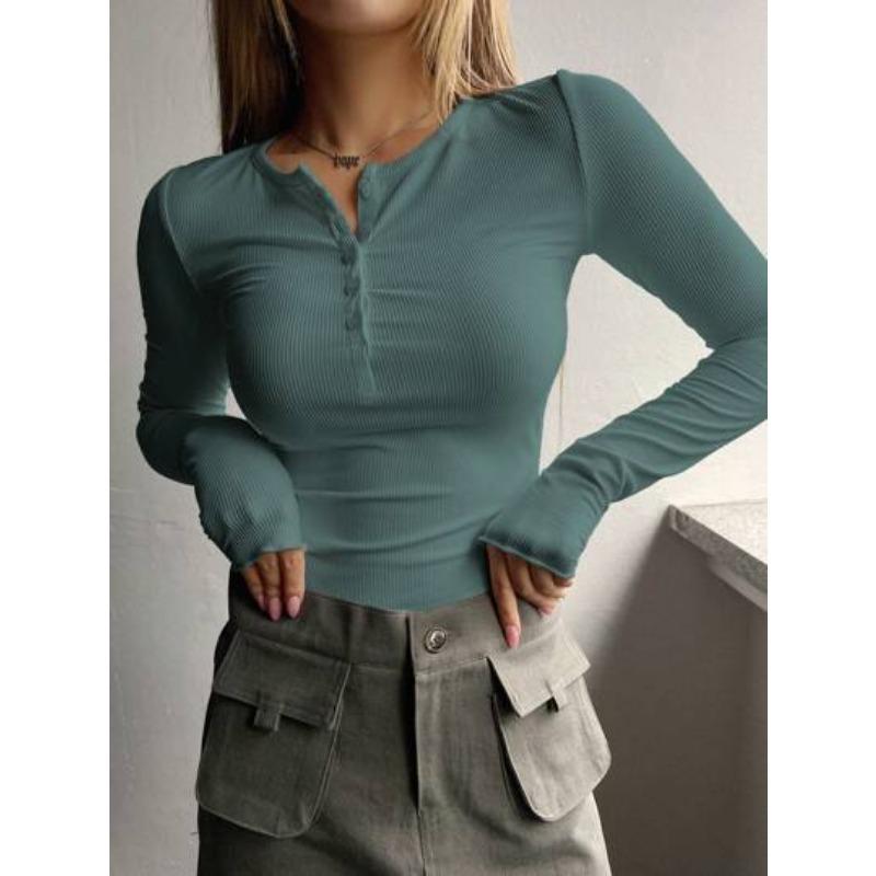 Spring Autumn Solid Color Spicy Girl Style Slim Fit Comfortable Versatile Skin Friendly High Elastic Long Sleeve Multi Color Top Shirt