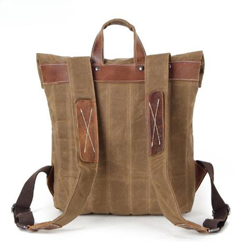 Canvas Backpack with The First Layer of Leather Europe and The United States Retro Backpack Men's Travel Bag Wear-resistant Oil Wax Canvas