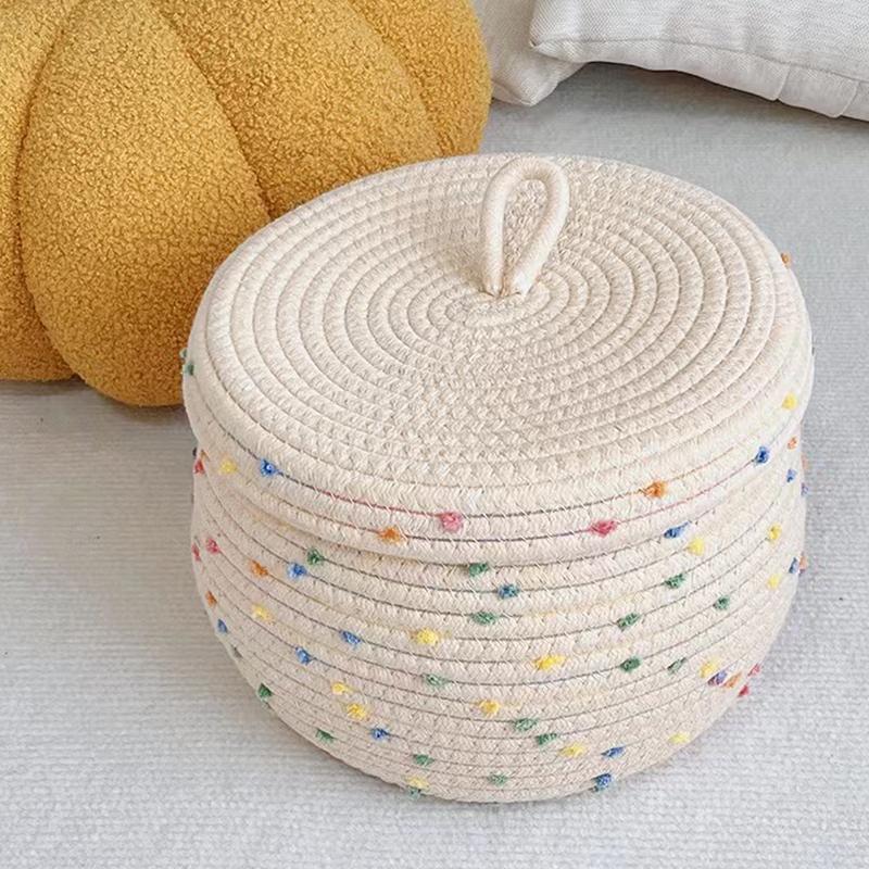 Cotton Rope Storage Basket With Lid Desktop Storage Box Key Supplies Woven Makeup Storage Basket Underwear