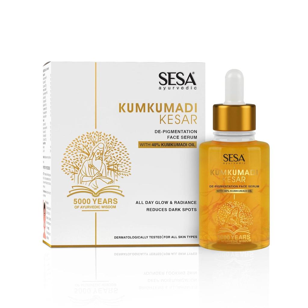 SESA Kumkumadi pleťové sérum 30 ml pro zářivou pleť s 40% Kumkumadi olejem, lehké, nelepivé, hydratační sérum proti stárnutí