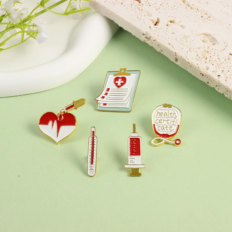 Stethoscope Syringe Thermometer Record Book To Protect Health Brooch Women Cute Coat Lapel Badge Broochs Men'S Metal Pin Button