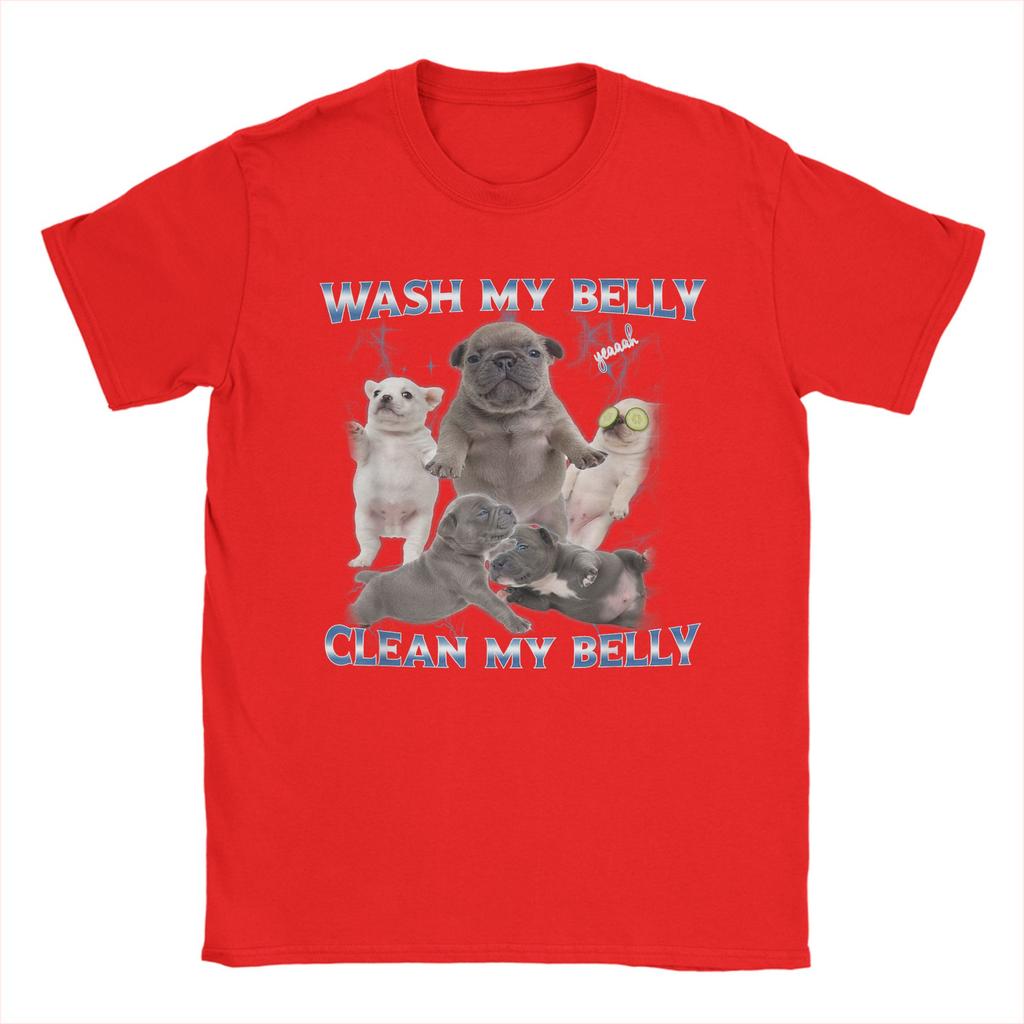 Pibble Dog Wash Clean My Belly Funny Meme T-Shirts Men Round Collar Pure Cotton T Shirt  Short Sleeve Tees Plus Size Clothing