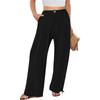 Summer Cotton Linen Wide Leg Pants Women Loose Palazzo Pant Pocket Elastic Waist Button Casual Pants