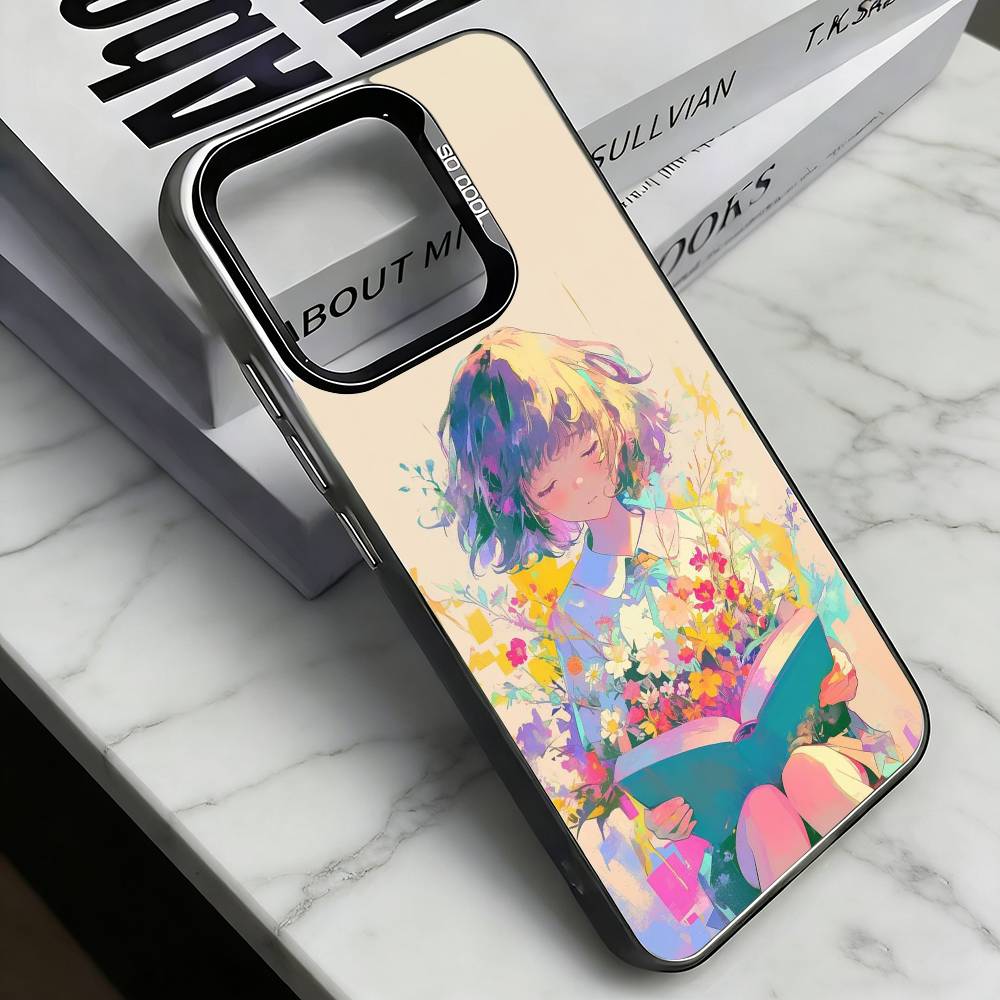 C-Cartoon illustration Phone Case For iPhone 17,16,15,14,13,12,11 Plus,Pro Max,XS,Colored Silver Plated Inside Cover