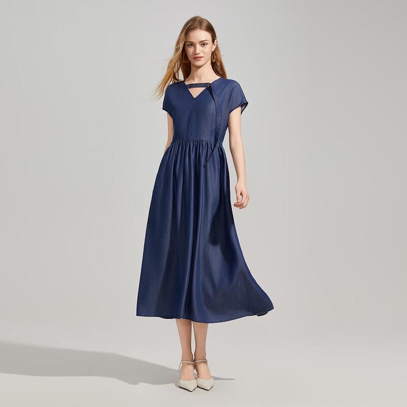 Shetu Women's Summer Denim A-Line Midi Dress